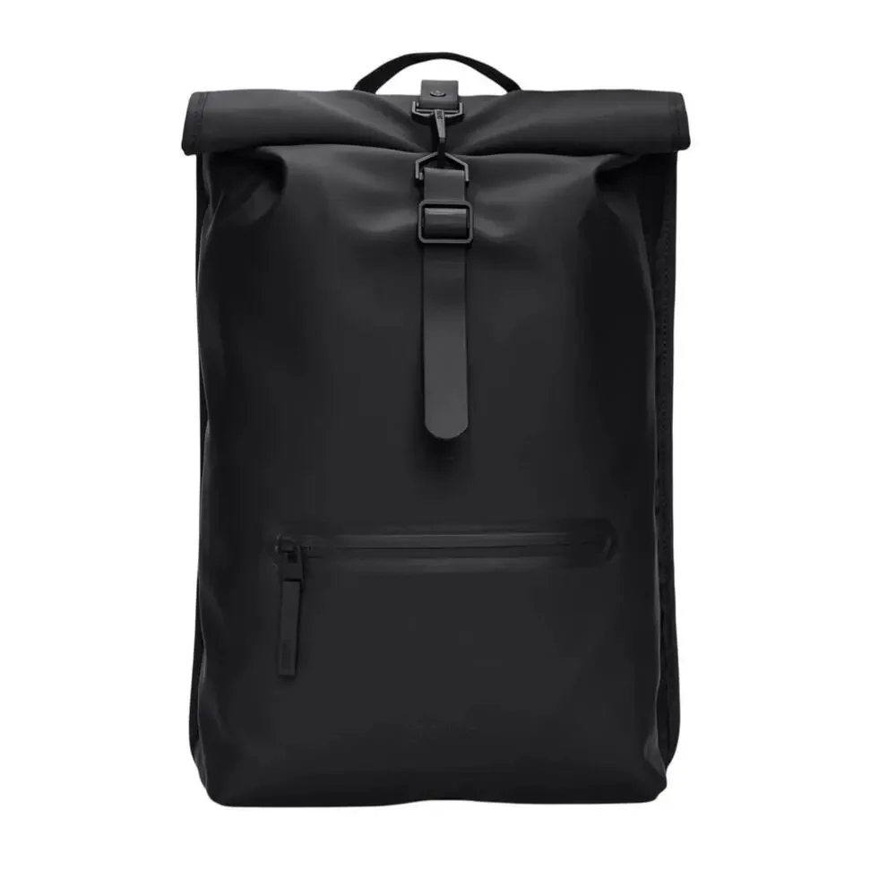 Rains Men's Rolltop Rucksack W3 Backpack Adjustable Straps Black One Size NWT
